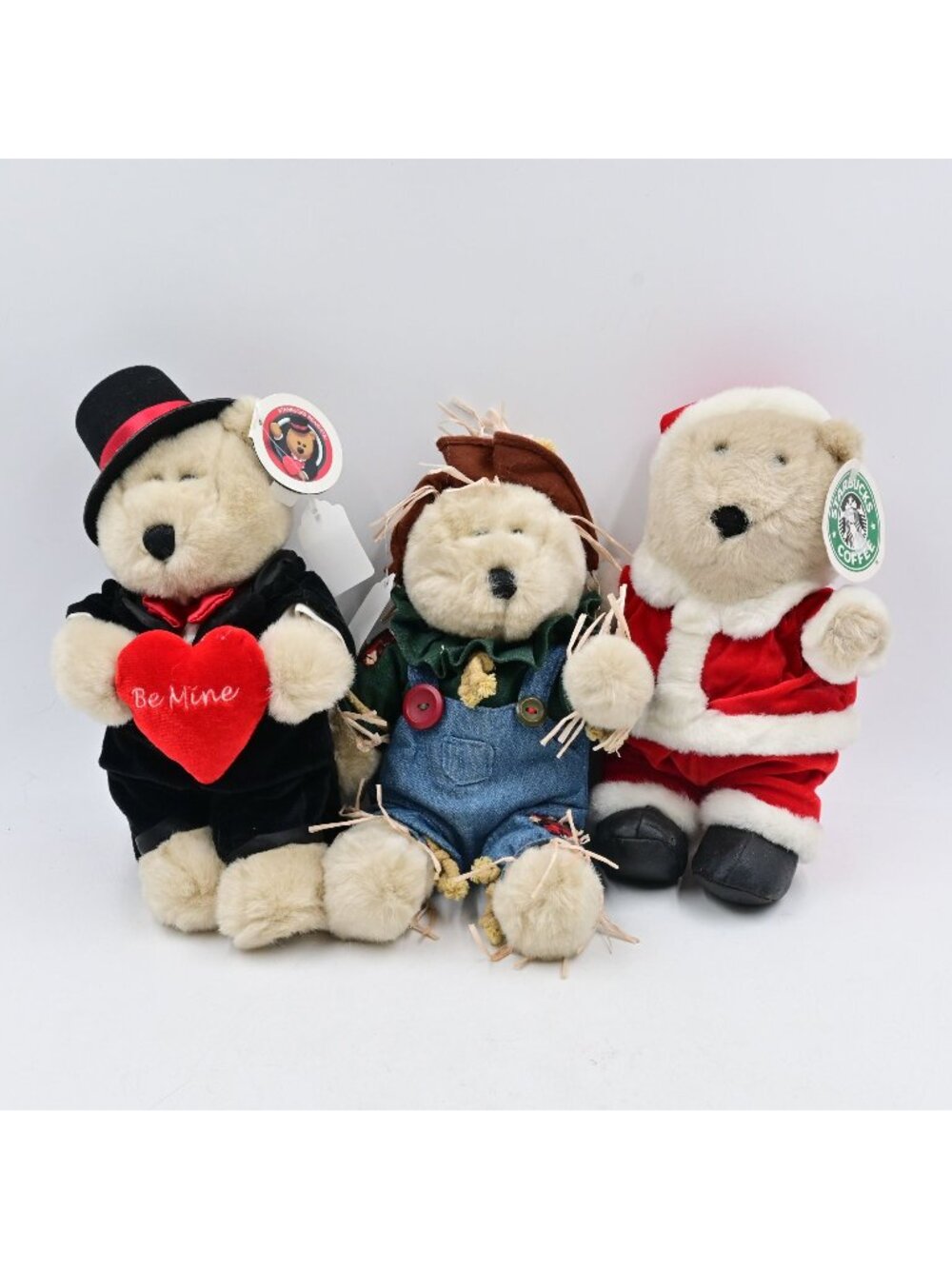 Starbucks Bearista Plush Lot of 3 Valentines Scarecrow Santa Bears New
